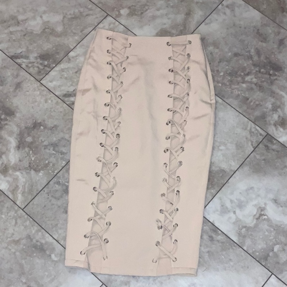 Pretty little thing nude lace up pencil skirt